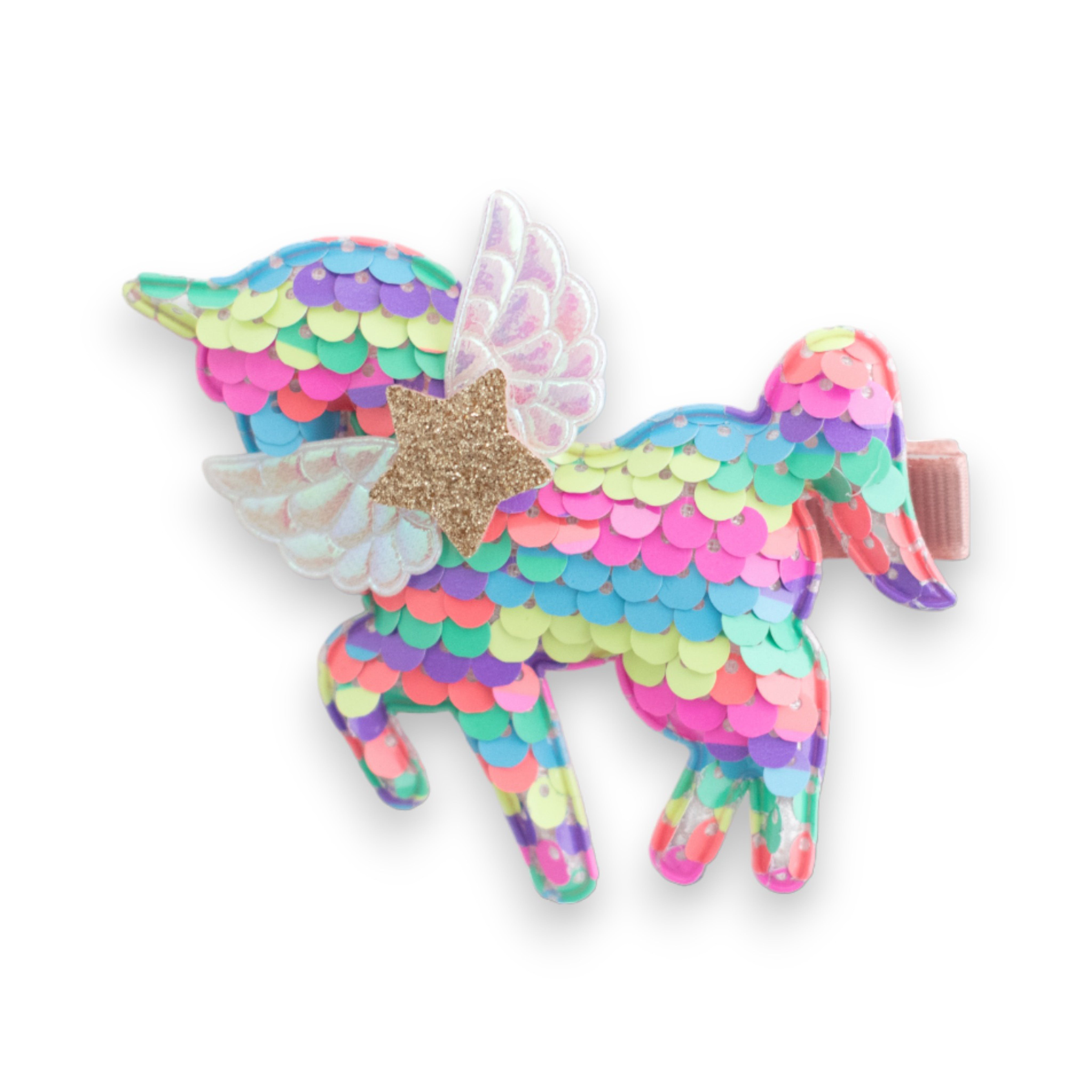Summer Crystal - Winged Sequin Unicorn Hair Clip - 1 Pack