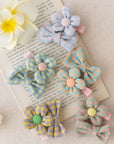 Summer Crystal Baby Girl Plaid Cotton Flowers and Bows Alligator Hair Clips - Pack of 10