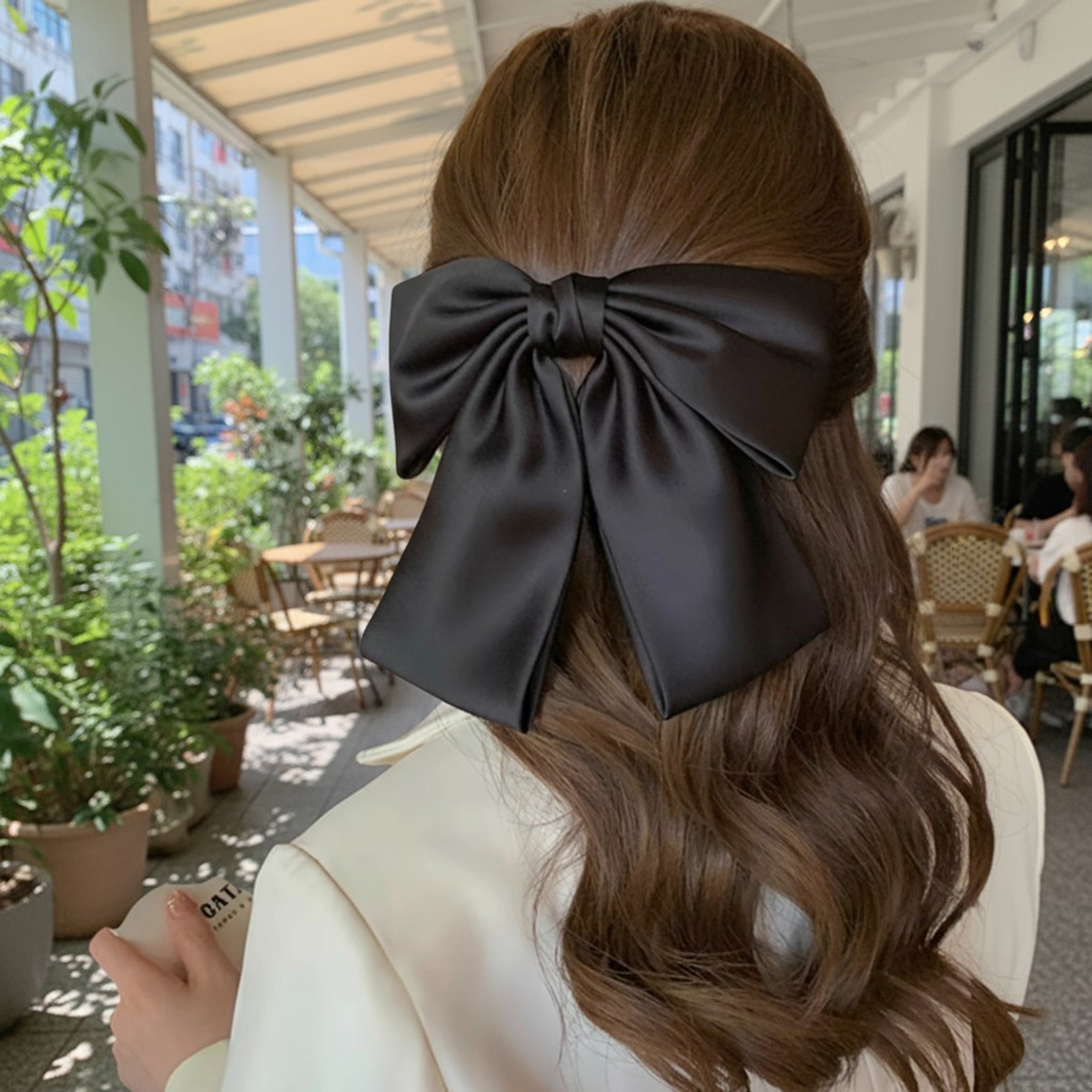 Summer Crystal - Elegant Oversized Satin Bow Barrette Hair Clip for Girls &amp; Women - 1 Pack