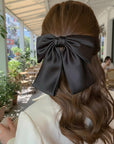 Summer Crystal - Elegant Oversized Satin Bow Barrette Hair Clip for Girls & Women - 1 Pack