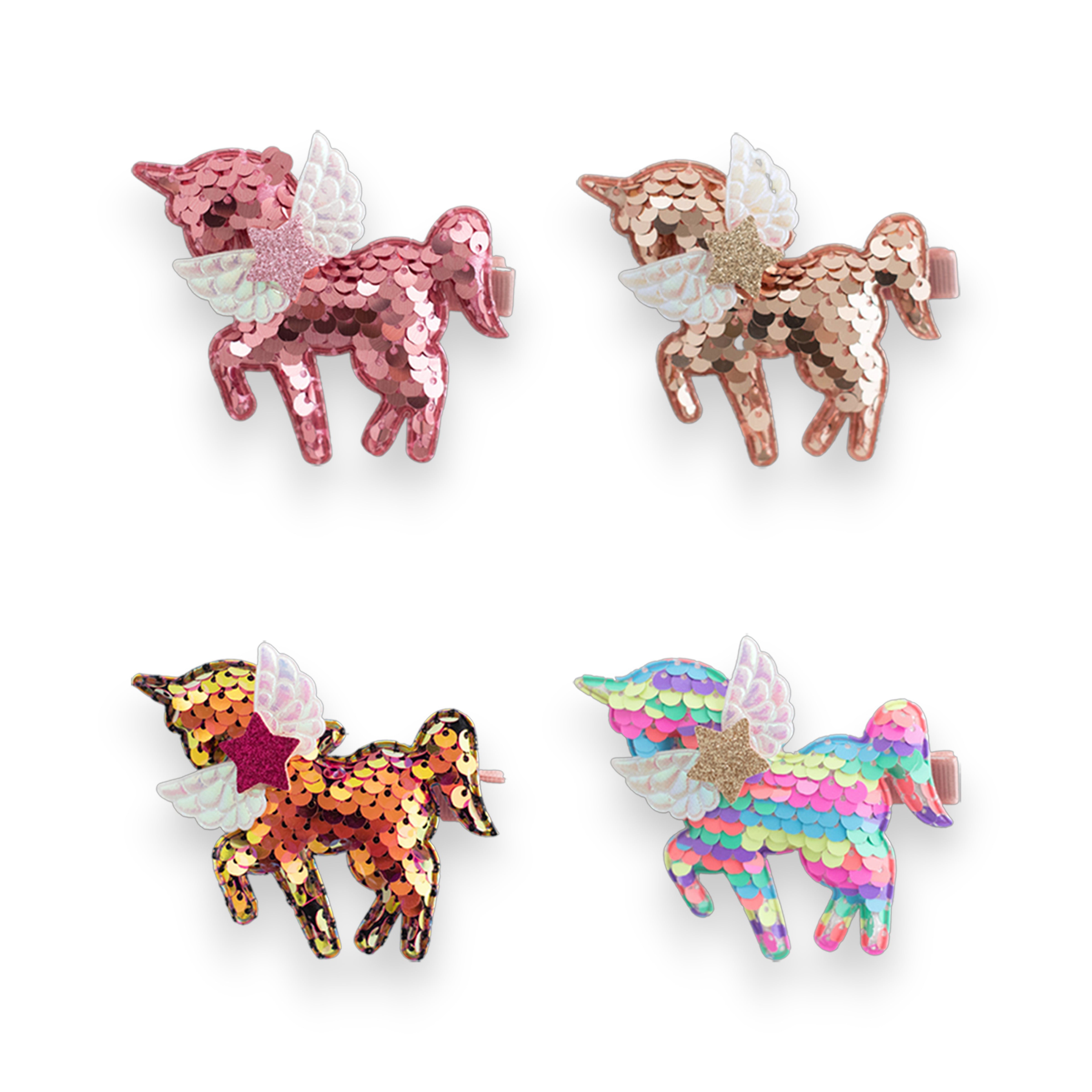 Summer Crystal - Winged Sequin Unicorn Hair Clip - 1 Pack