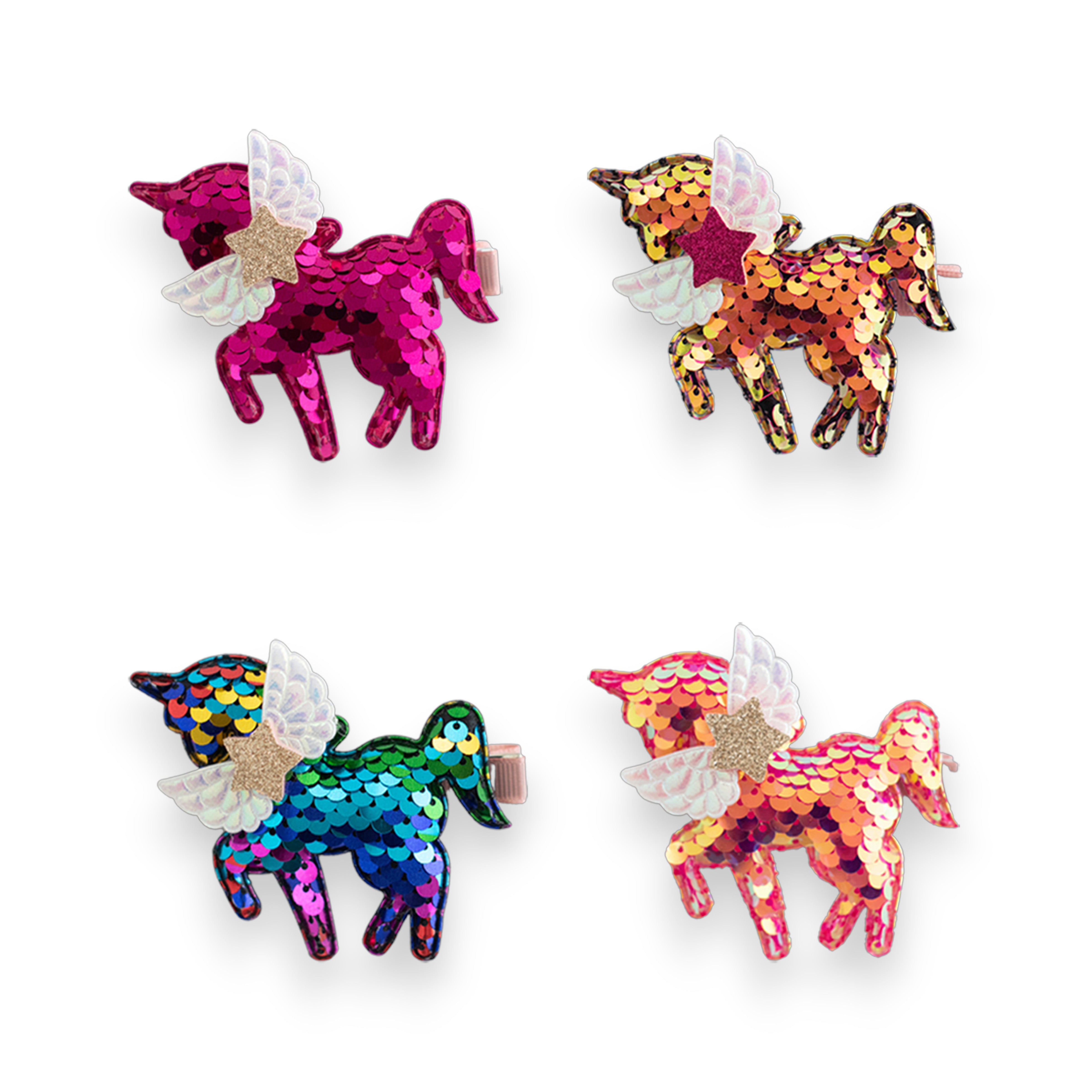 Summer Crystal - Winged Sequin Unicorn Hair Clip - 1 Pack