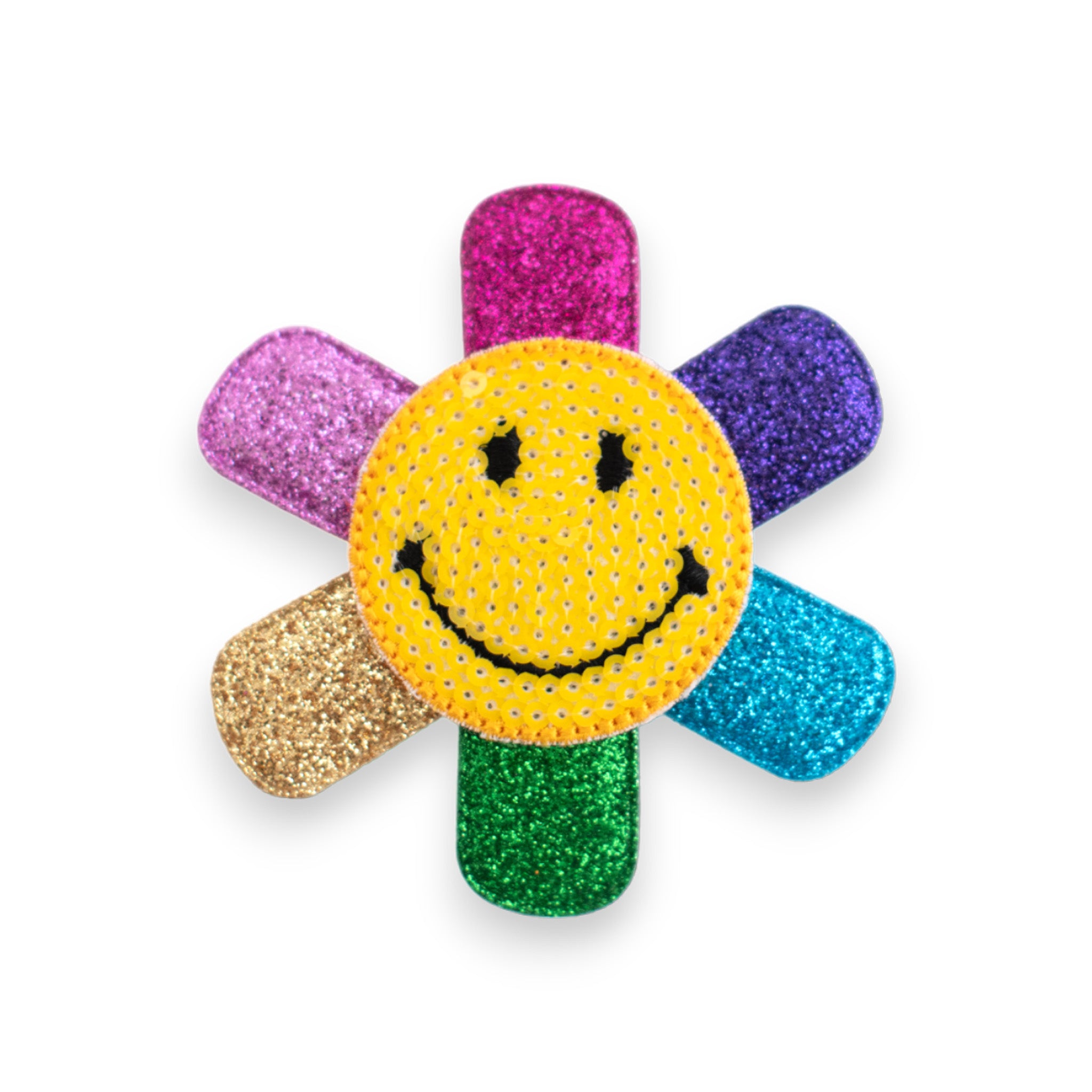 Summer Crystal - Rainbow Glitter Smiley Face Hair Clip - 1 Pack