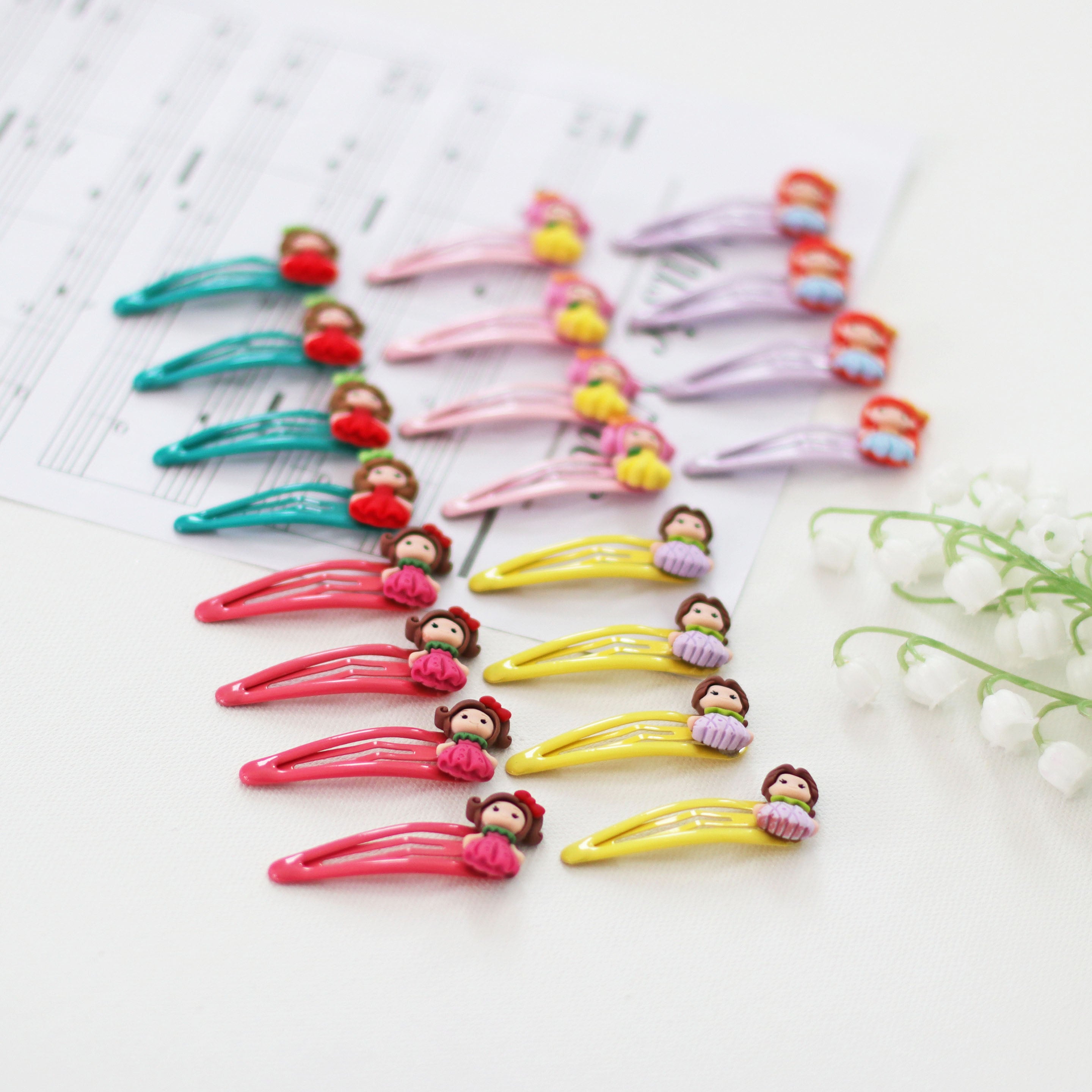 Summer Crystal 20Pcs 2 Inch Barrettes Metal Snap Hair Clips For Girls - Charm Dolls