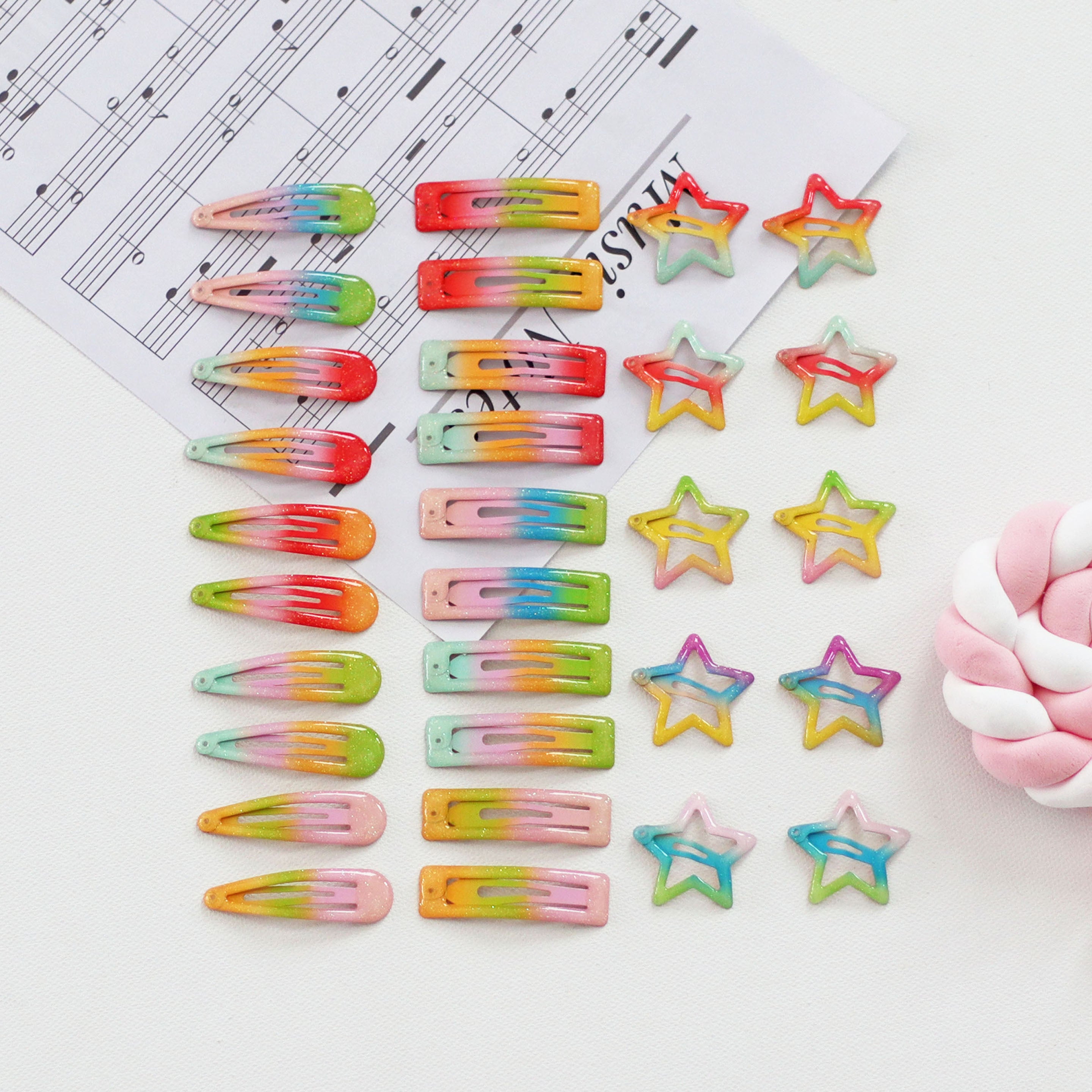 Summer Crystal 30Pcs 2 Inch Barrettes Metal Snap Hair Clips For Girls - Rainbow Gradient