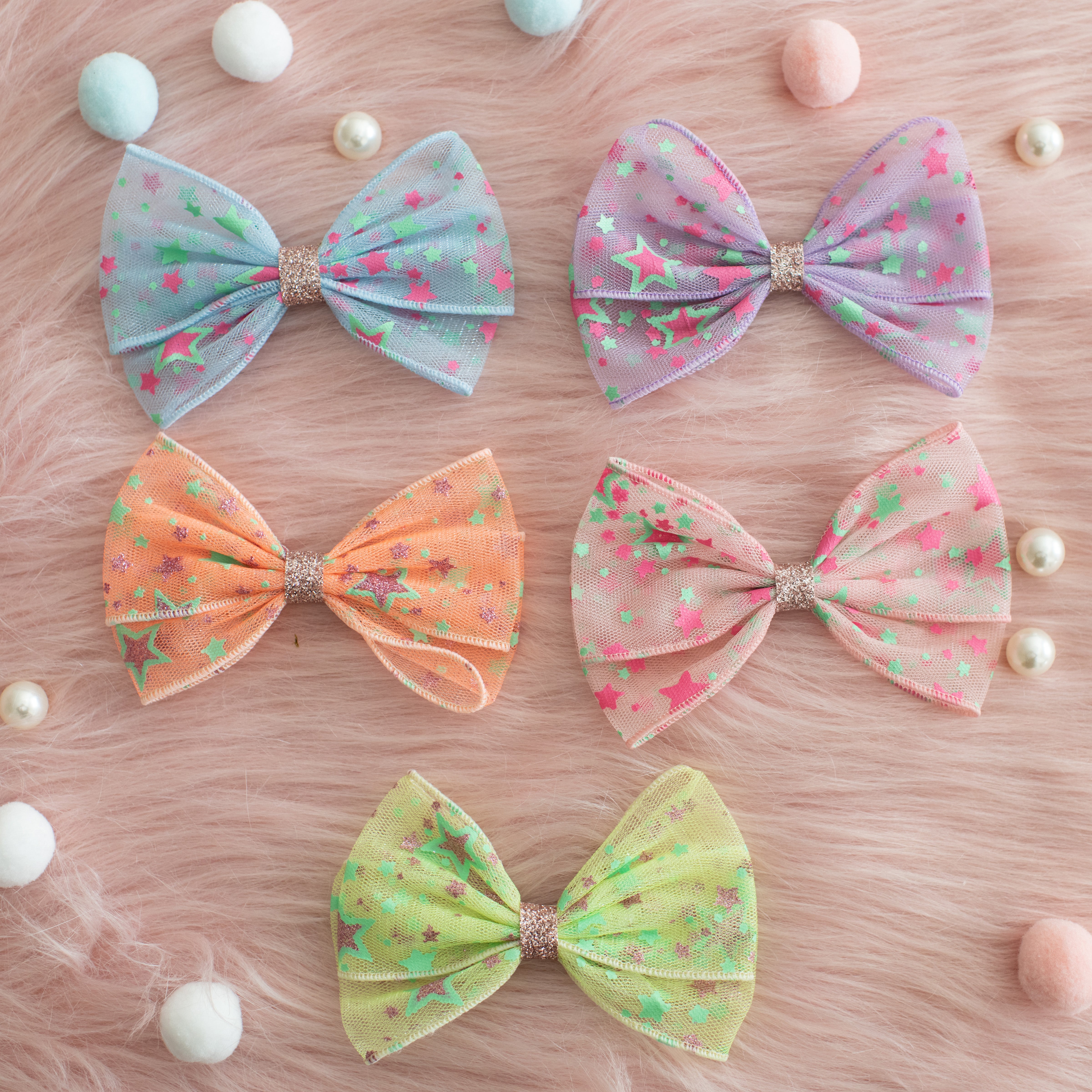Summer Crystal - Starry Tulle Bow Hair Clip - 1 Pack