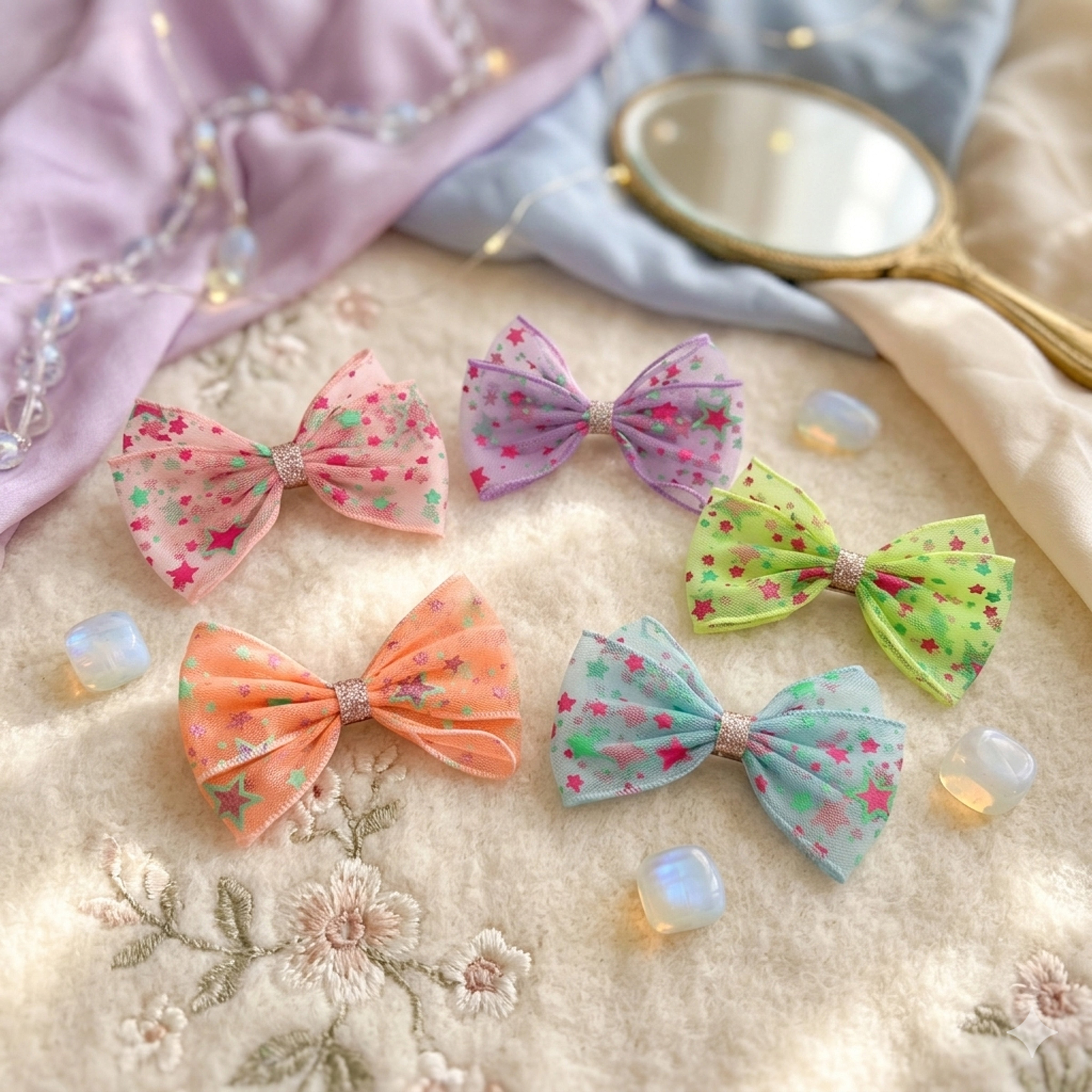 Girls' 5pk Tulle Bow Hair Clips Gift Set