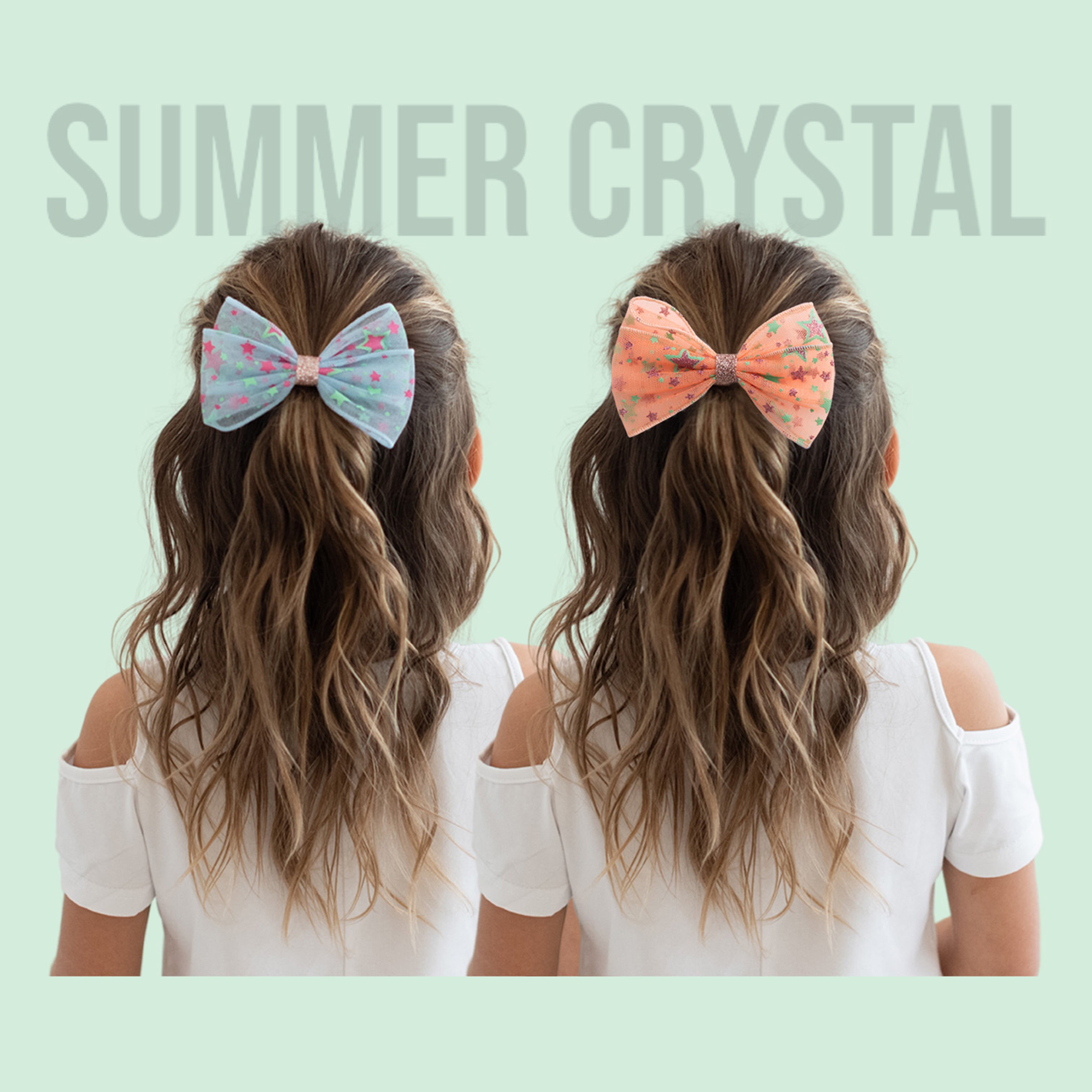 Summer Crystal - Starry Tulle Bow Hair Clip - 1 Pack