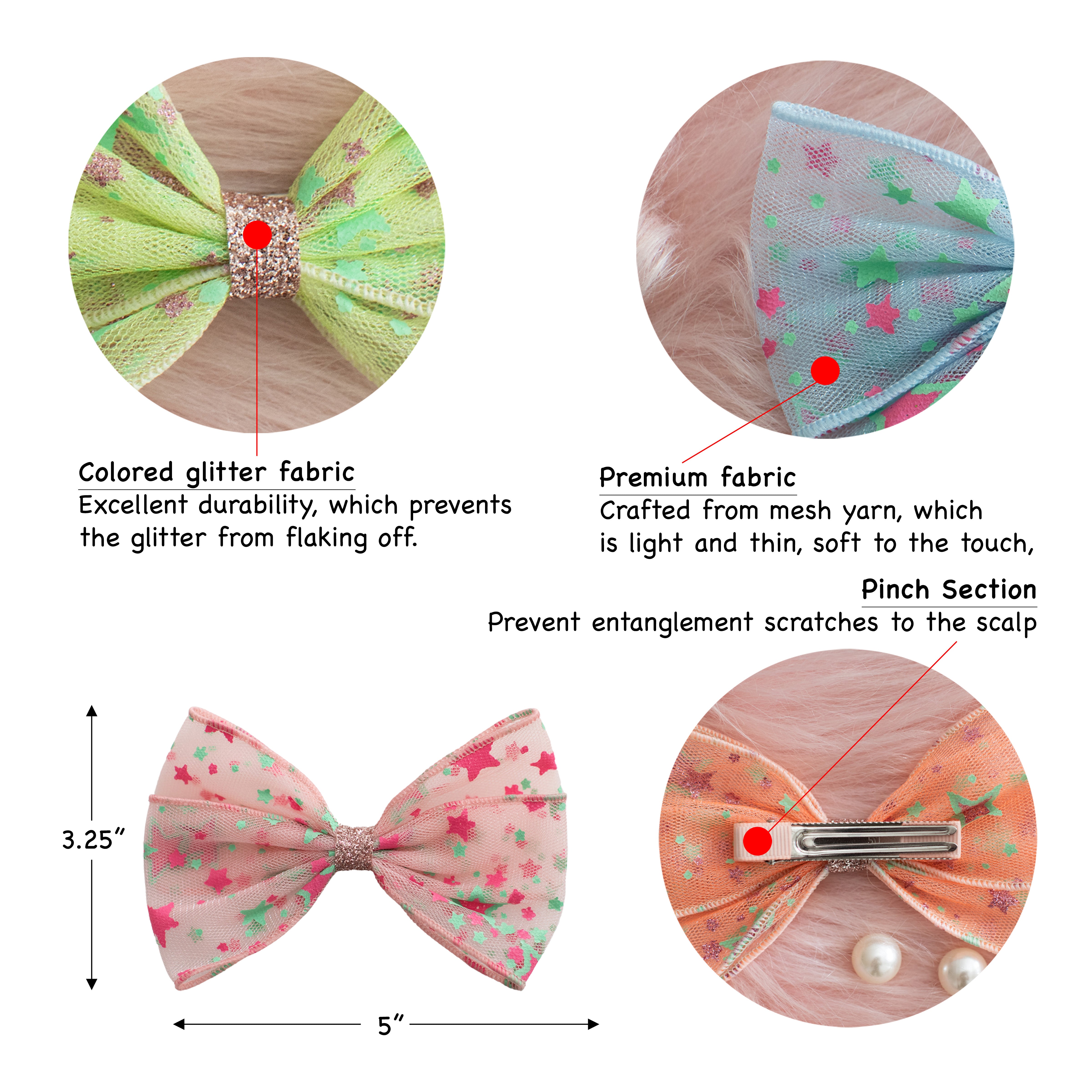 Summer Crystal - Starry Tulle Bow Hair Clip - 1 Pack