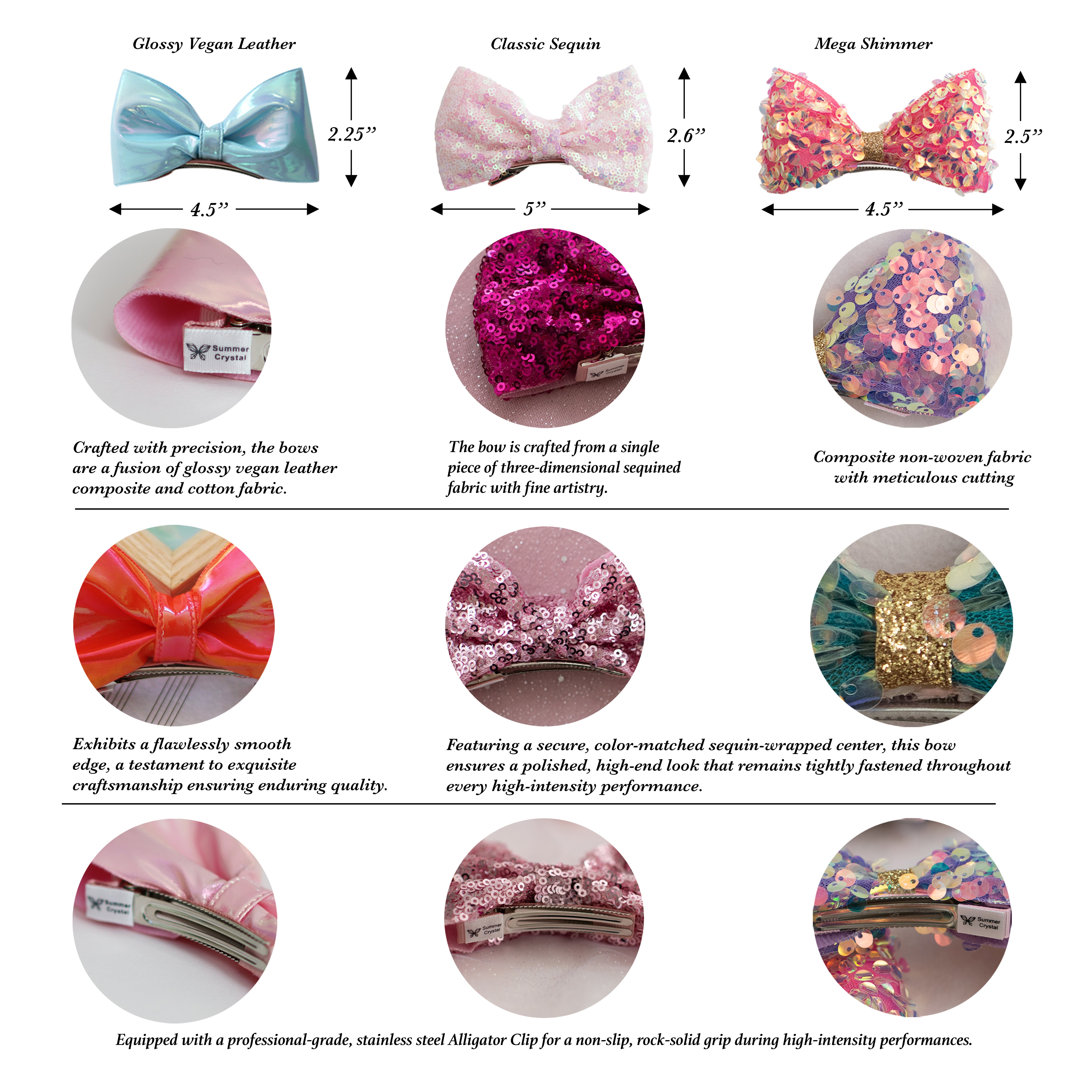 Girls' Vertical Bow Hair Clip for Competition and Dance Bun