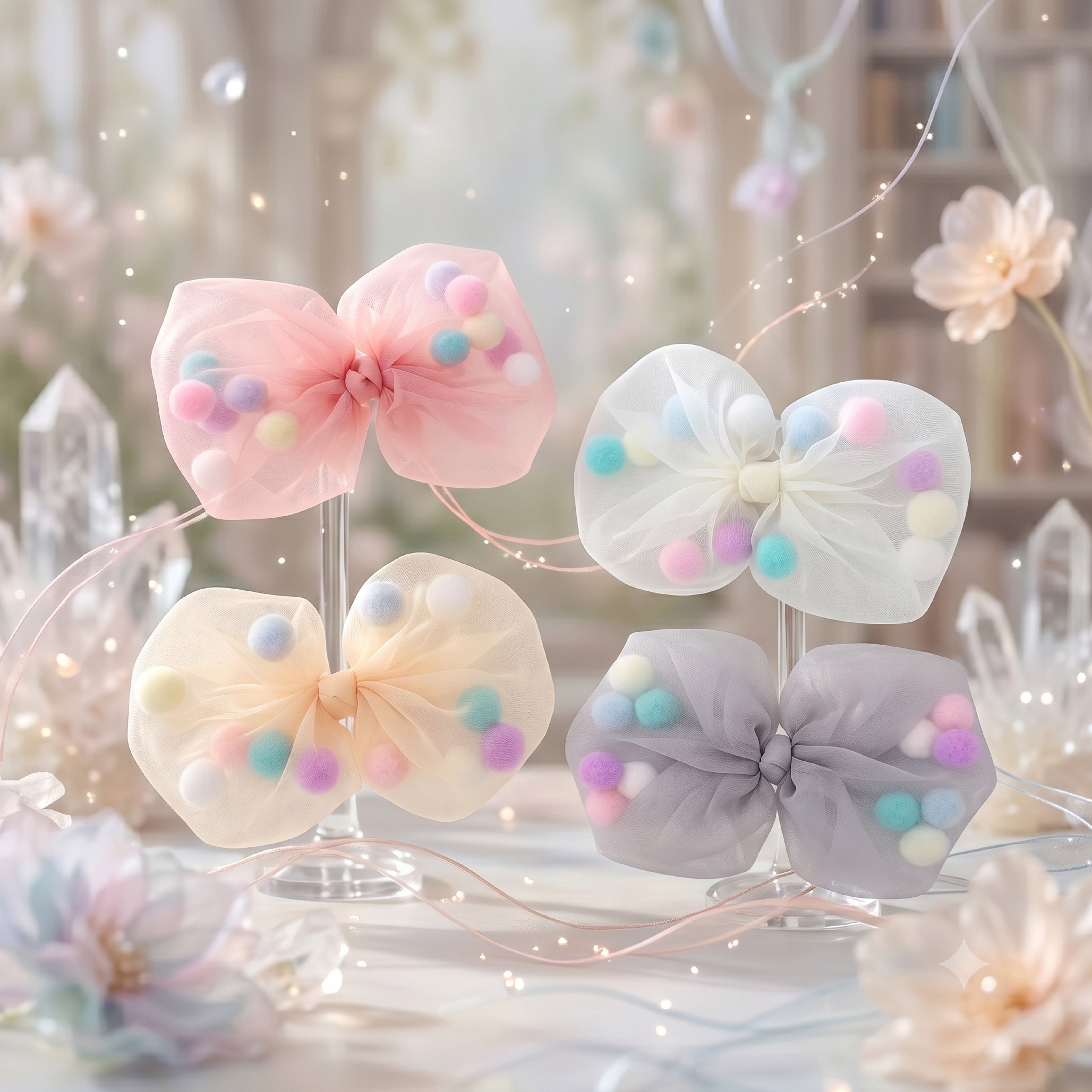 Girls' 5pk Tulle Bow Hair Clips Gift Set