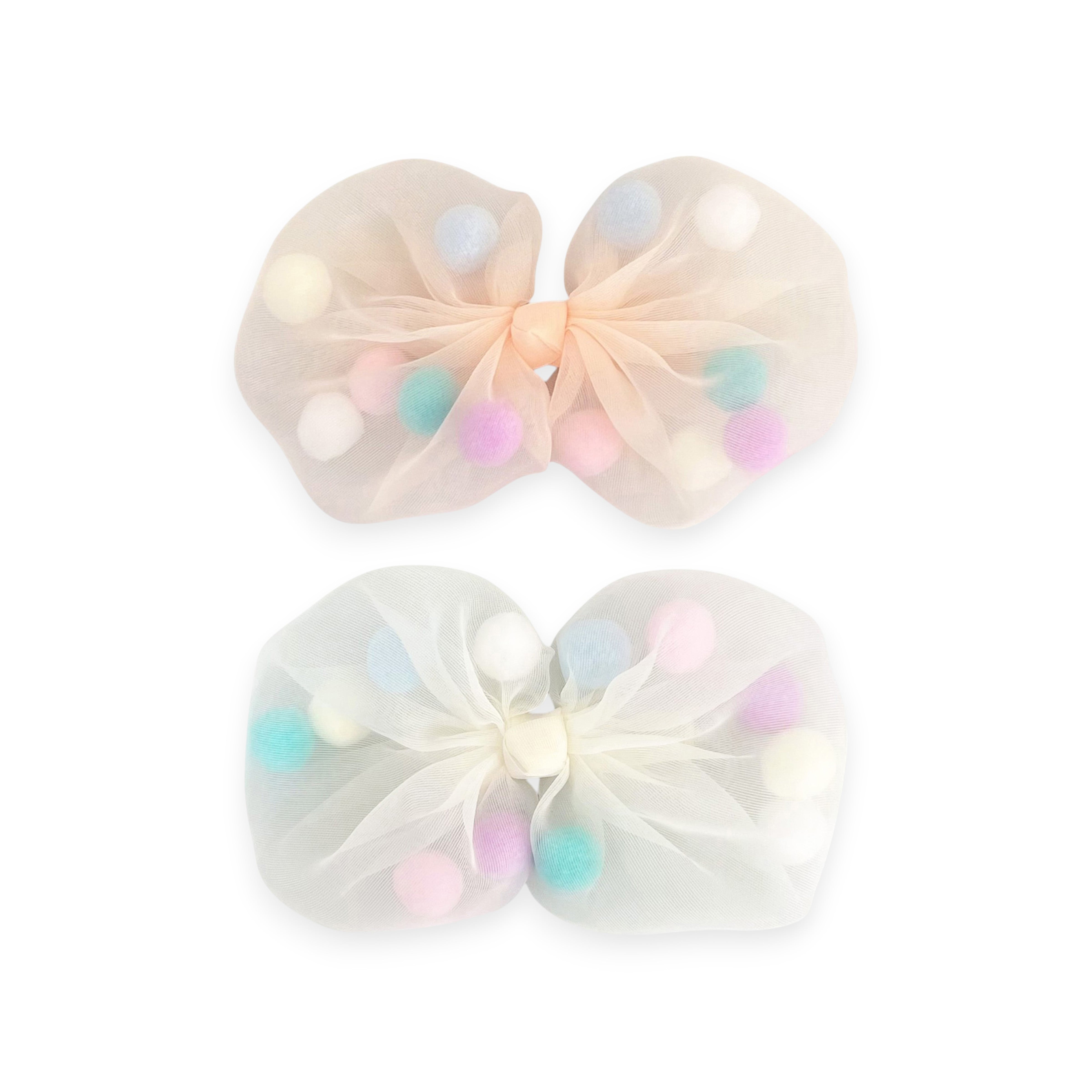 Girls' Tulle Bow with Pompoms Hair Clip