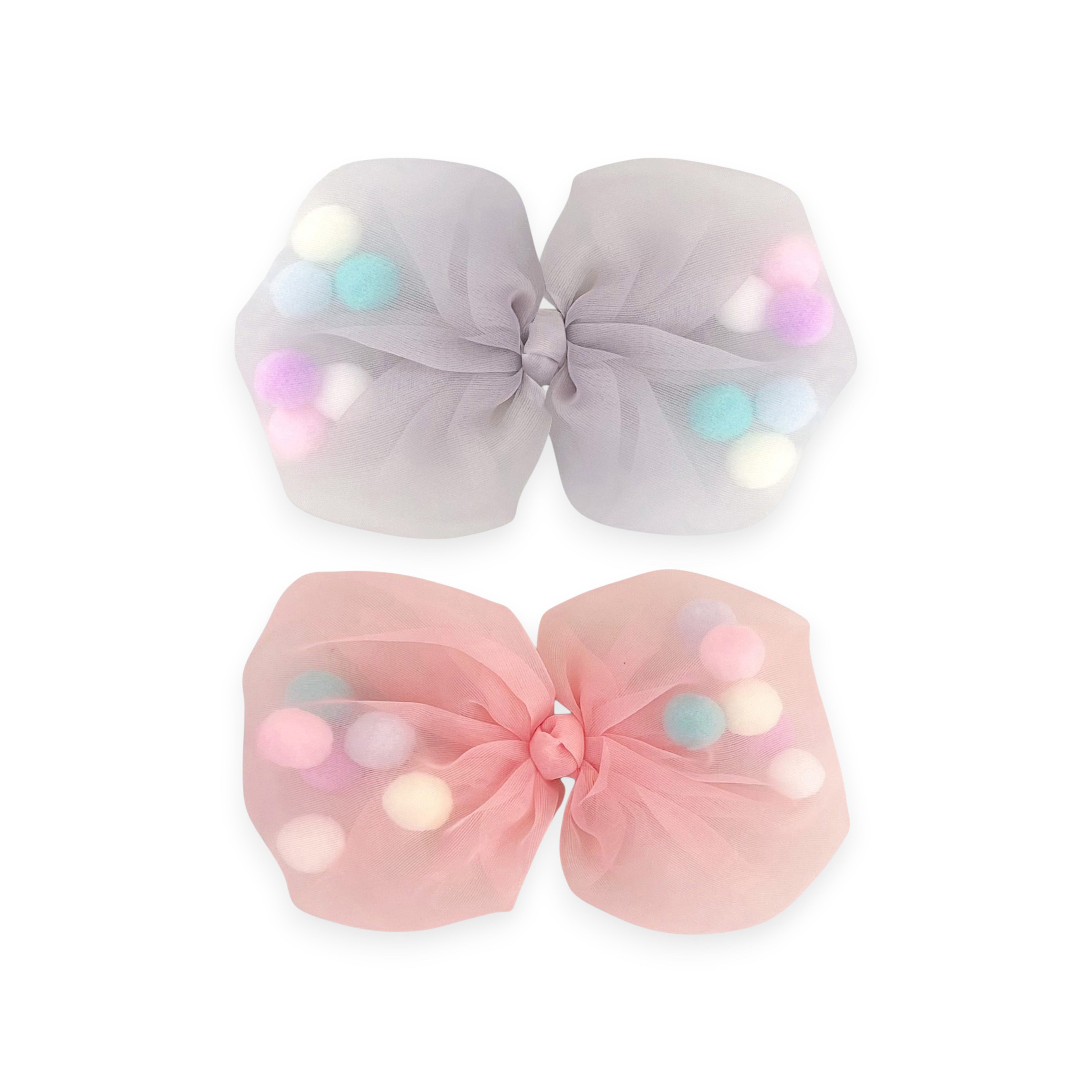 Girls' Tulle Bow with Pompoms Hair Clip