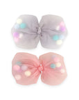 Girls' Tulle Bow with Pompoms Hair Clip