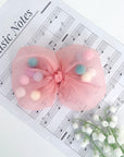 Summer Crystal - Tulle Bow with Pompoms Hair Clip - 1 Pack
