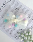 Summer Crystal - Tulle Bow with Pompoms Hair Clip - 1 Pack