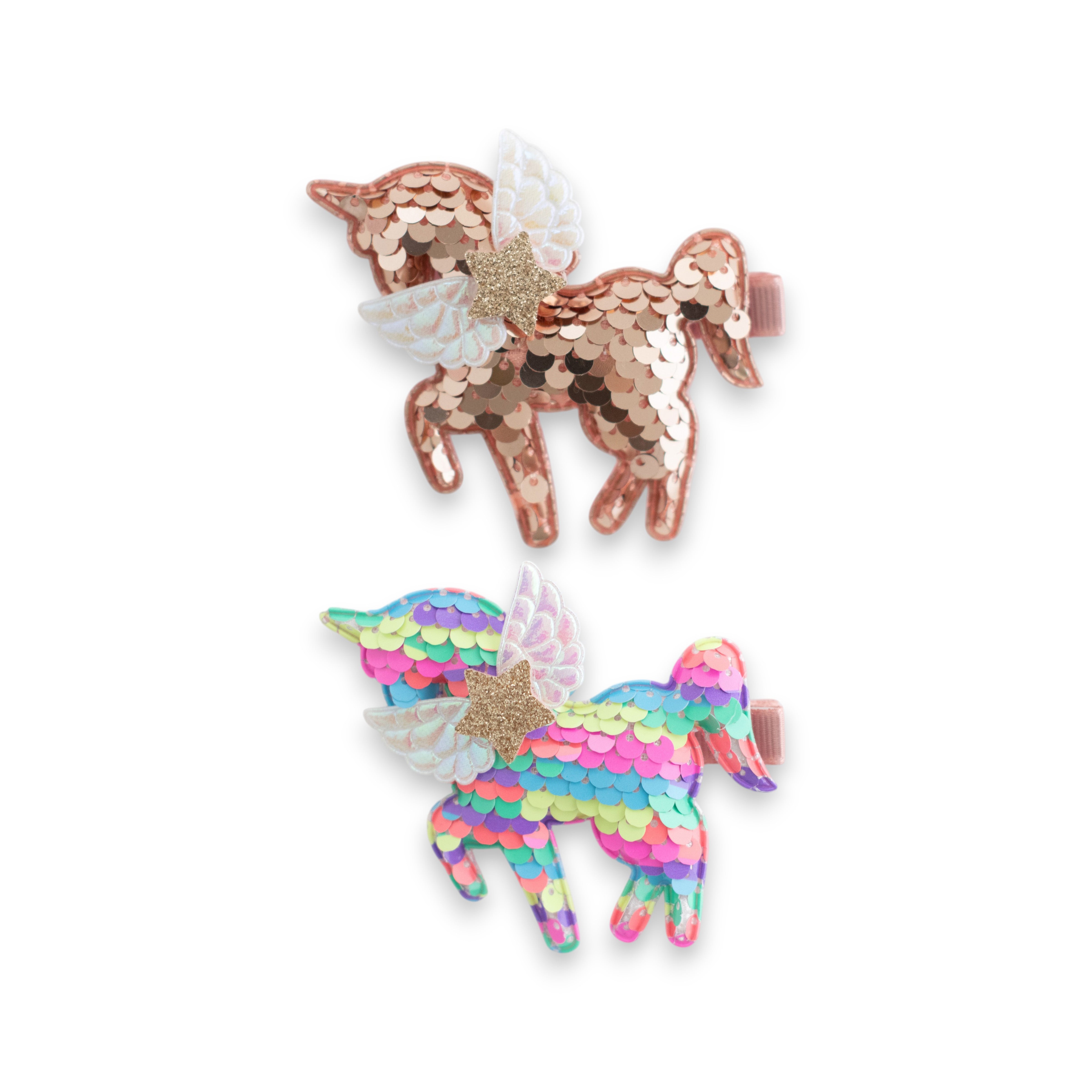 Girls' Sparkly Glitter Sequin Winged Unicorn Hair Clip