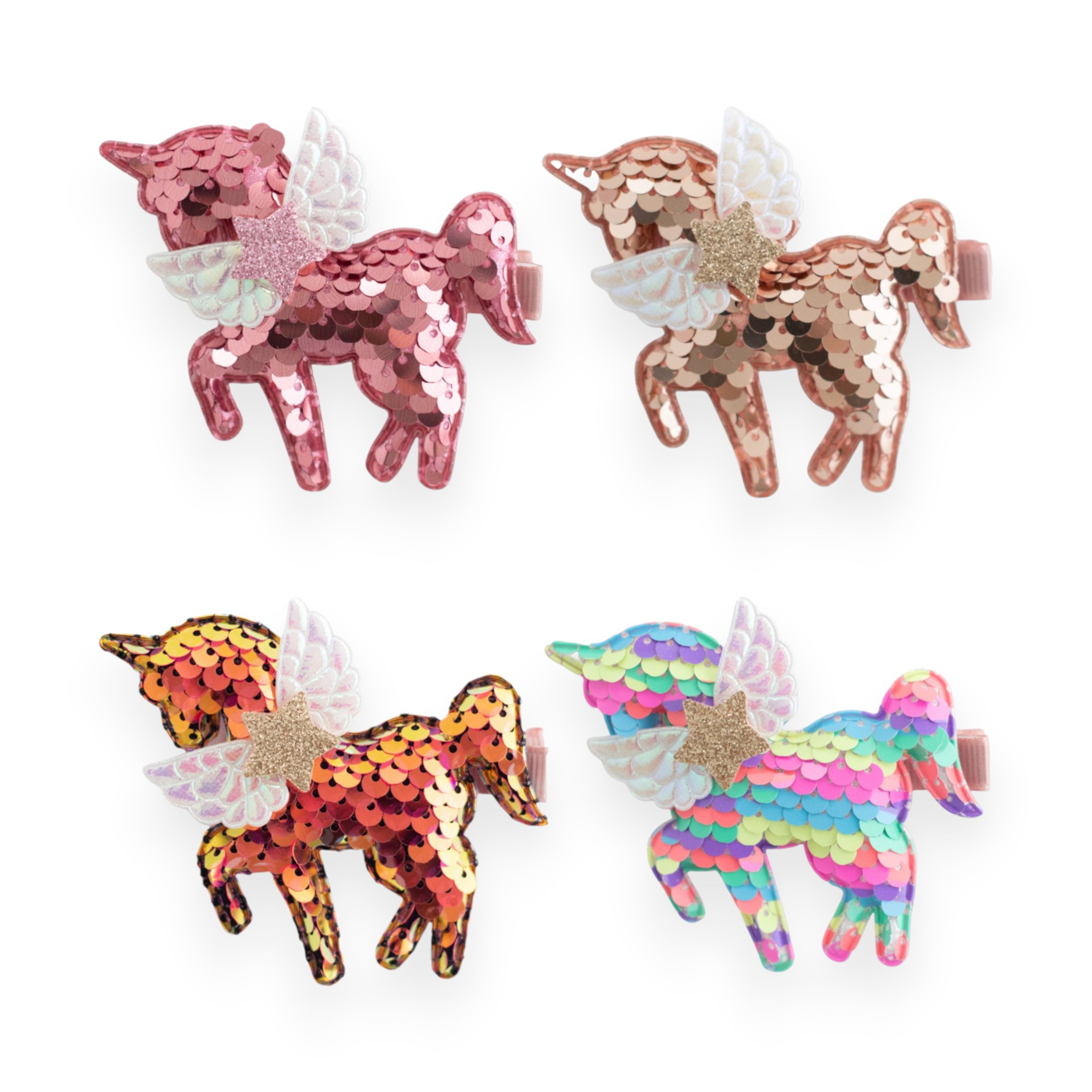 Summer Crystal - Winged Sequin Unicorn Hair Clip - 1 Pack