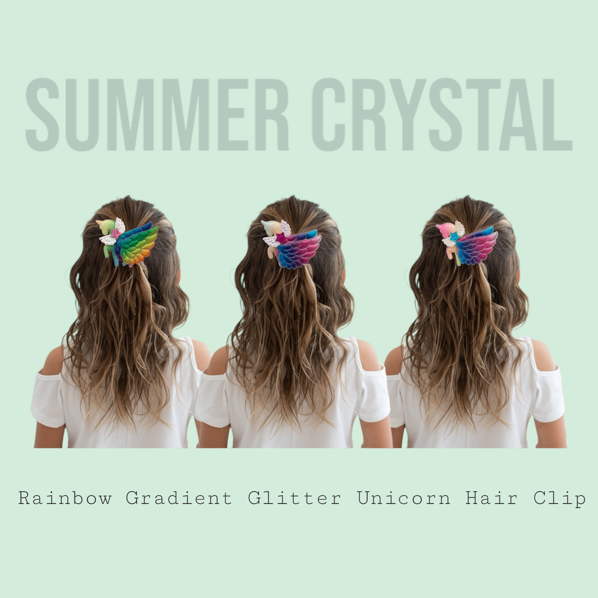 Summer Crystal Rainbow Gradient Glitter Unicorn Hair Clip