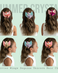 Summer Crystal Glitter Wings Sequins Unicorn Alligator Hair Clip 4x4 Inch