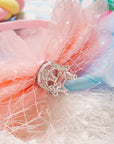 Summer Crystal Starry Veil Covering Crown Bow Headband