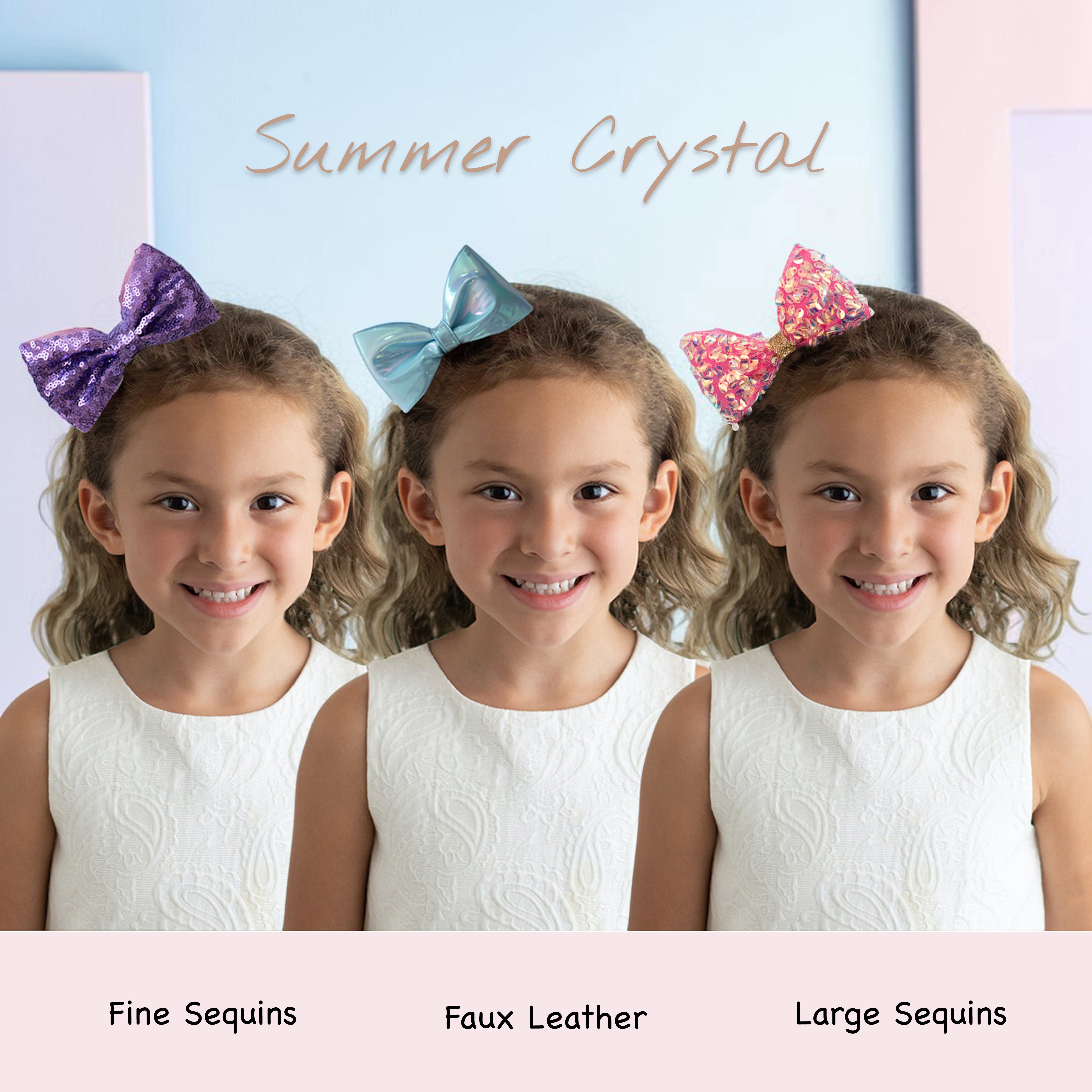 Girls' 2pk Vertical Bow Hair Clips – Premium Glitter &amp; Faux Leather Accessory Set
