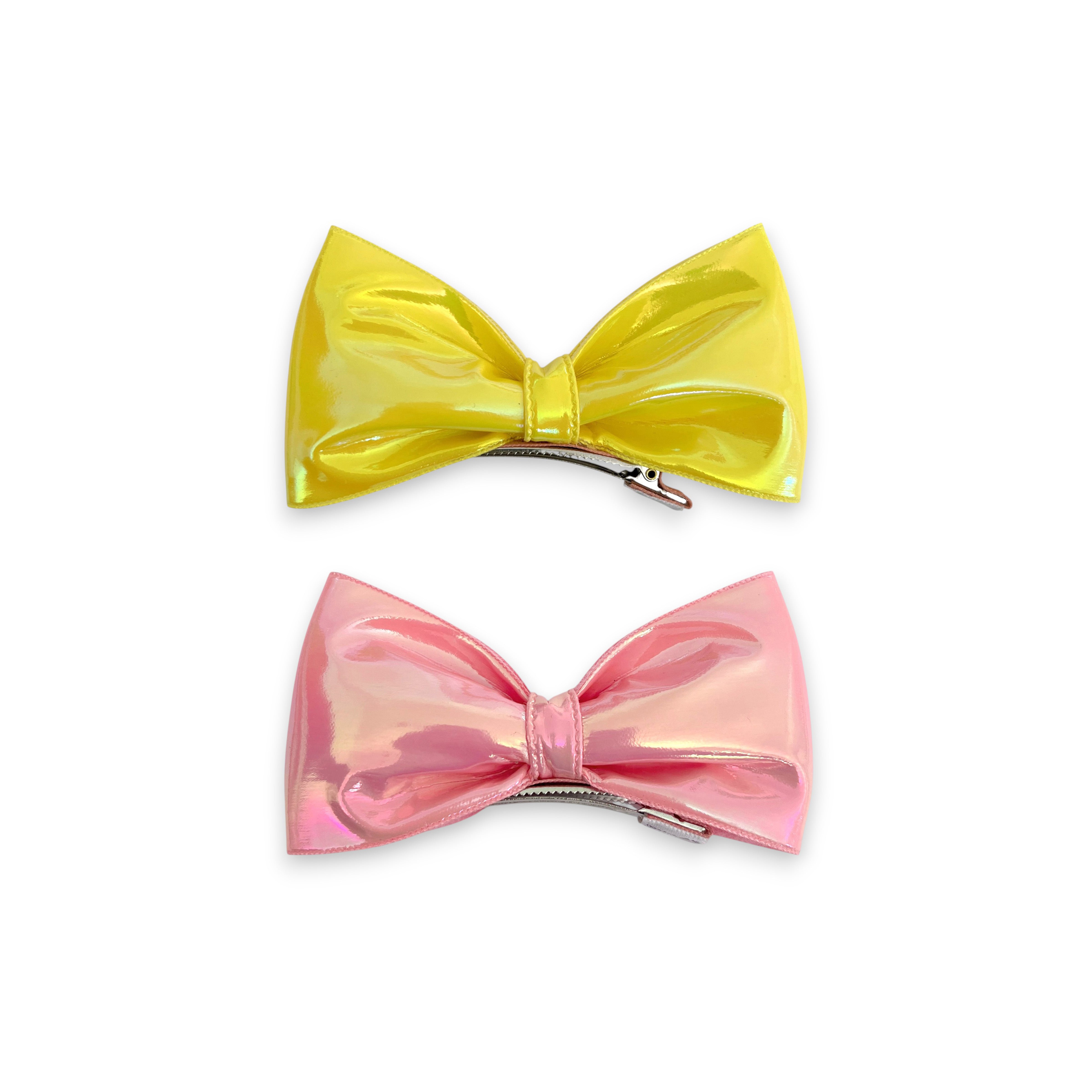 Girls' 2pk Vertical Bow Hair Clips – Premium Glitter &amp; Faux Leather Accessory Set