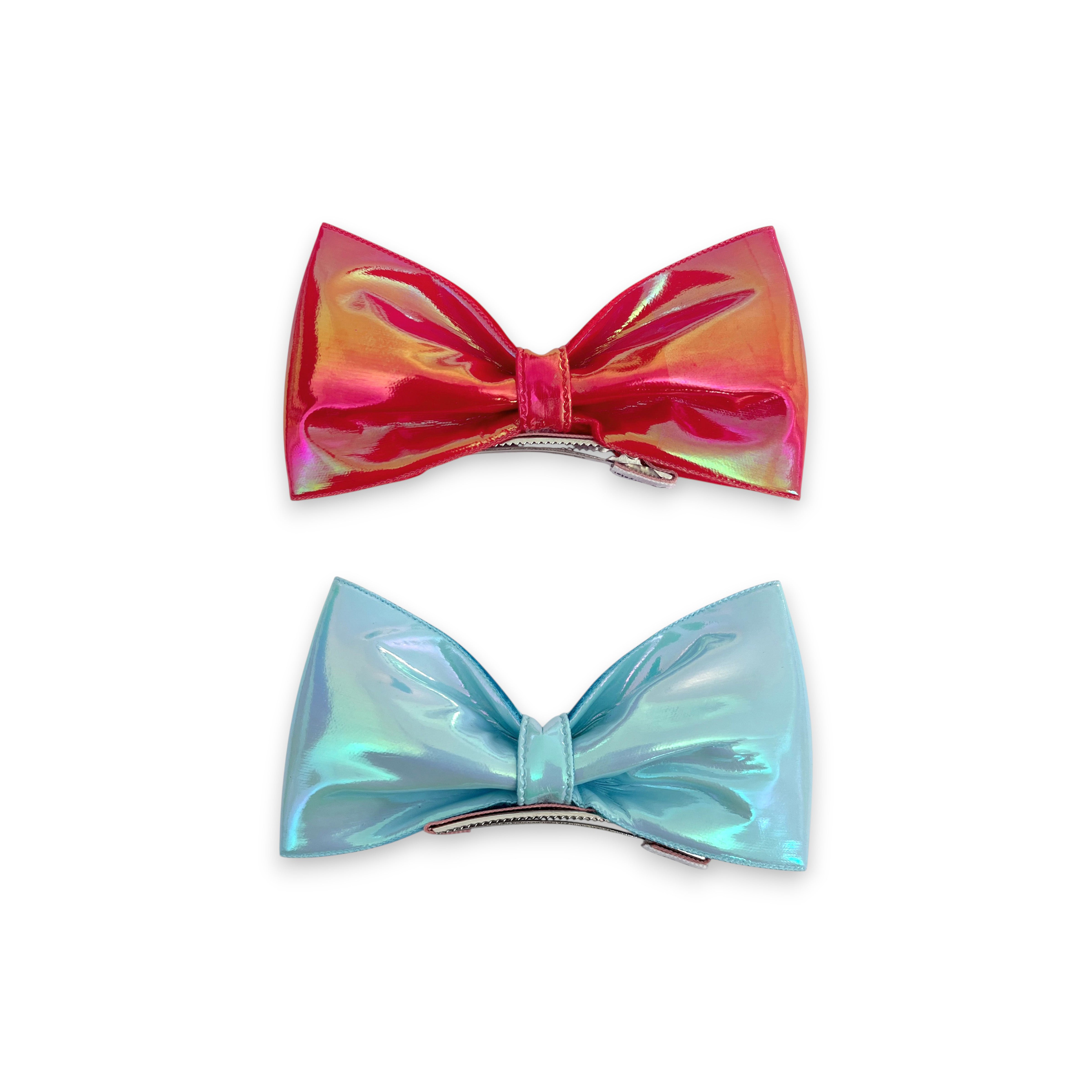 Girls' 2pk Vertical Bow Hair Clips – Premium Glitter &amp; Faux Leather Accessory Set