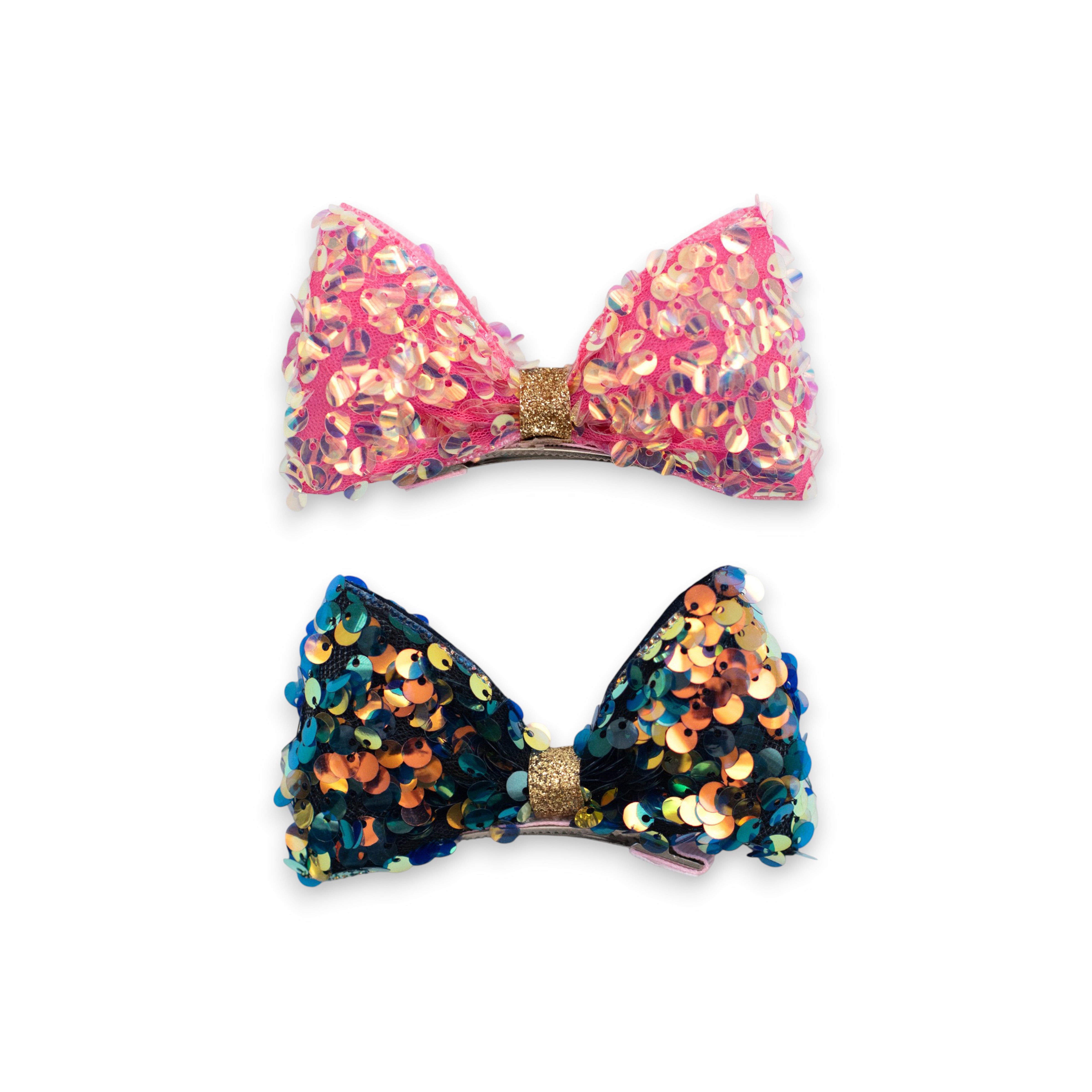 Girls' 2pk Vertical Bow Hair Clips – Premium Glitter &amp; Faux Leather Accessory Set