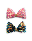 Girls' 2pk Vertical Bow Hair Clips – Premium Glitter & Faux Leather Accessory Set