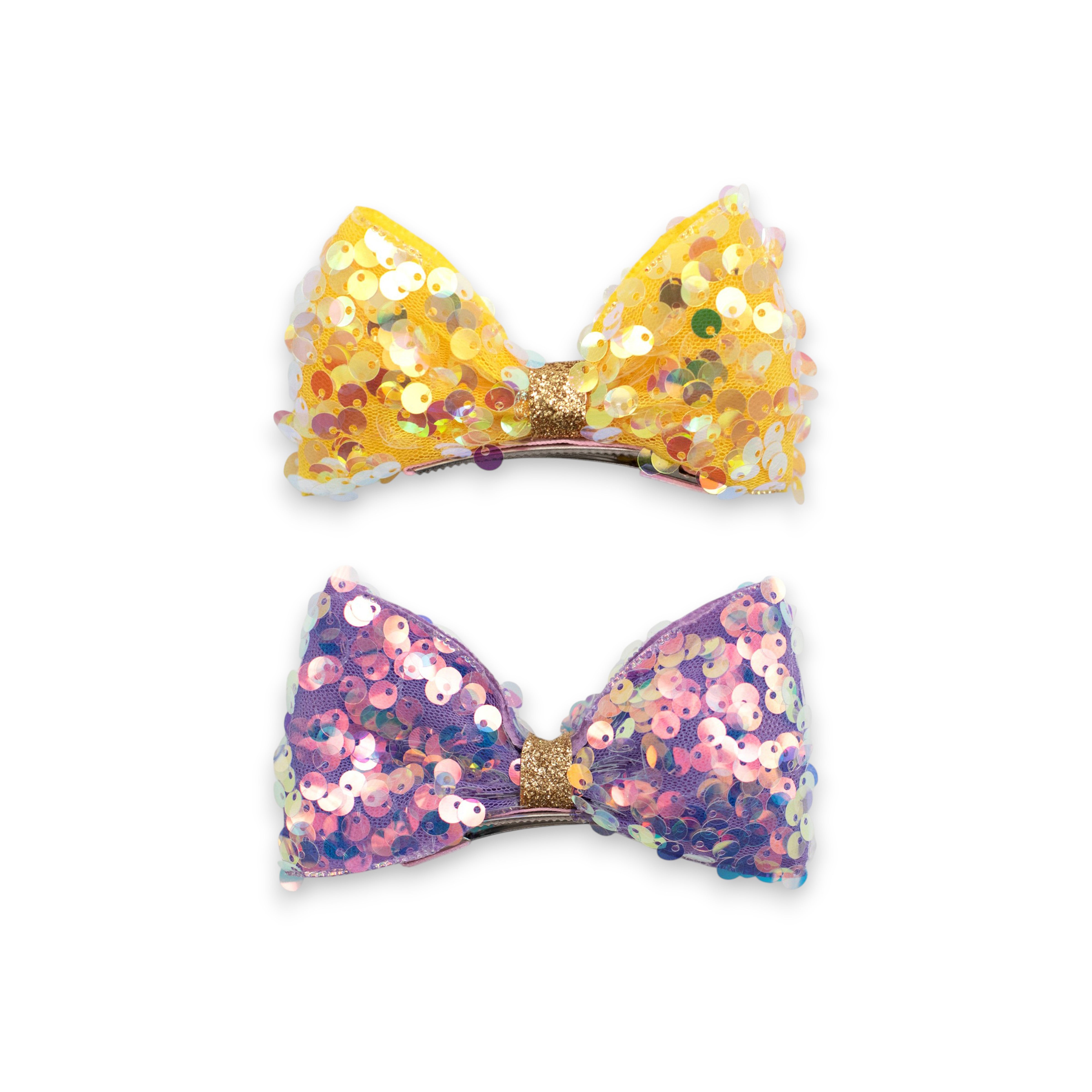 Girls' 2pk Vertical Bow Hair Clips – Premium Glitter &amp; Faux Leather Accessory Set