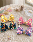 Girls' 2pk Vertical Bow Hair Clips – Premium Glitter & Faux Leather Accessory Set