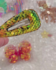 Summer Crystal 2.75 Inch Sparkling Sequins Barrettes Metal Snap Hair Clips - Pack of 10