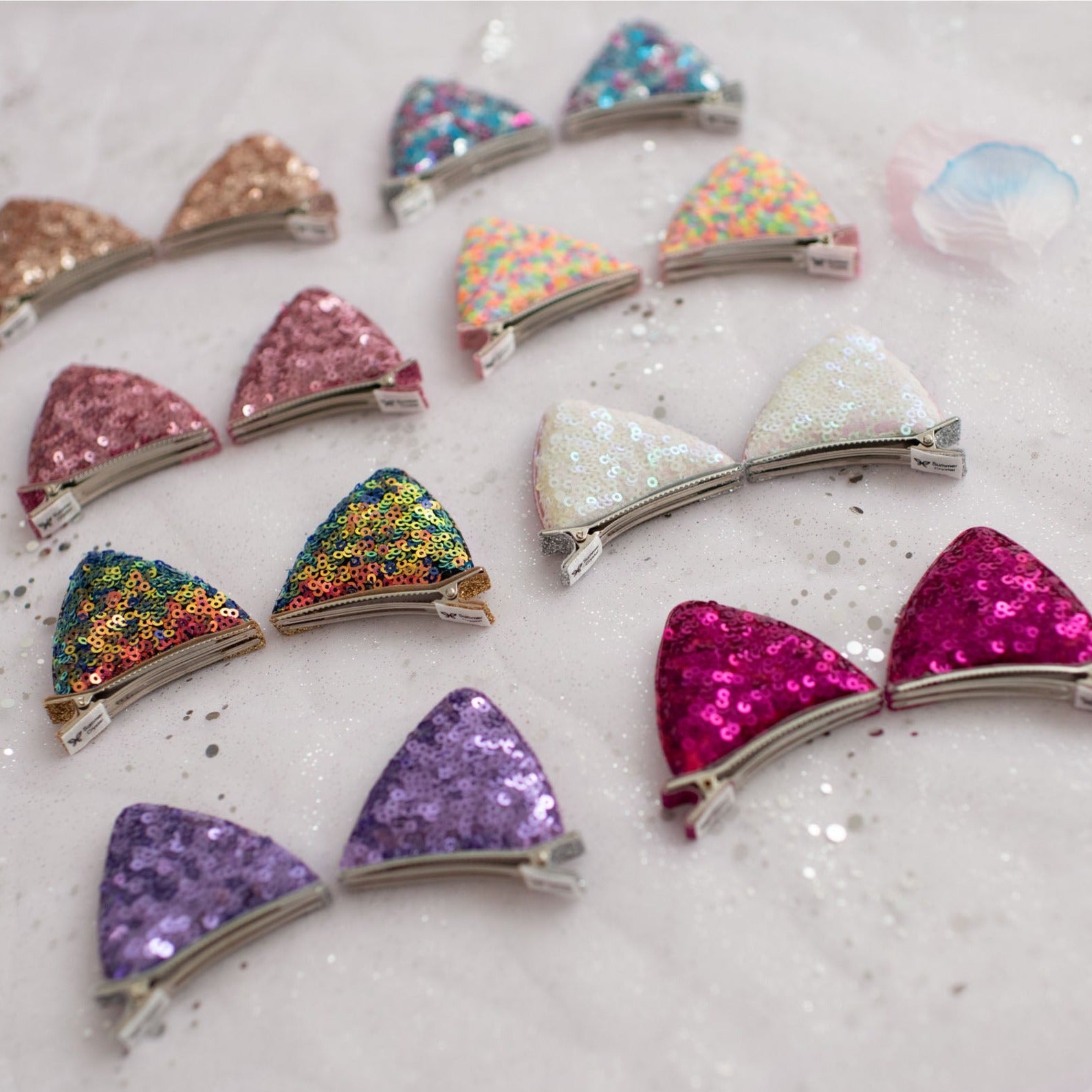 Summer Crystal Sparkling Sequins Cat Ears Hair Clips - Pack of 1 Pair