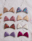 Summer Crystal Pair of Small Sequins Cat Ears Alligator Hair Clips 2.38x2.38 Inch
