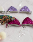 Summer Crystal Pair of Small Sequins Cat Ears Alligator Hair Clips 2.38x2.38 Inch