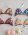 Summer Crystal Sparkling Sequins Cat Ears Hair Clips - Pack of 1 Pair